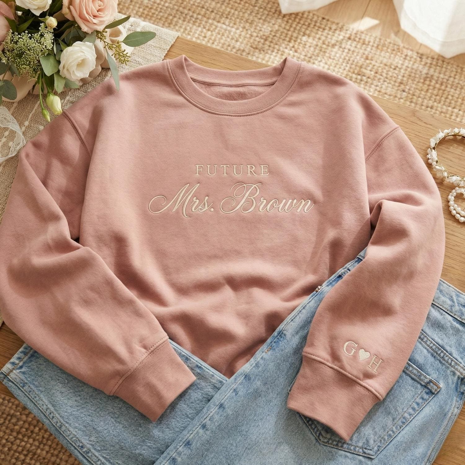 Personalized Future Mrs Sweatshirt, Embroidered Bride To Be Gift, Custom Mrs Wedding Sweatshirt, Bridal Shower Engagement Gift