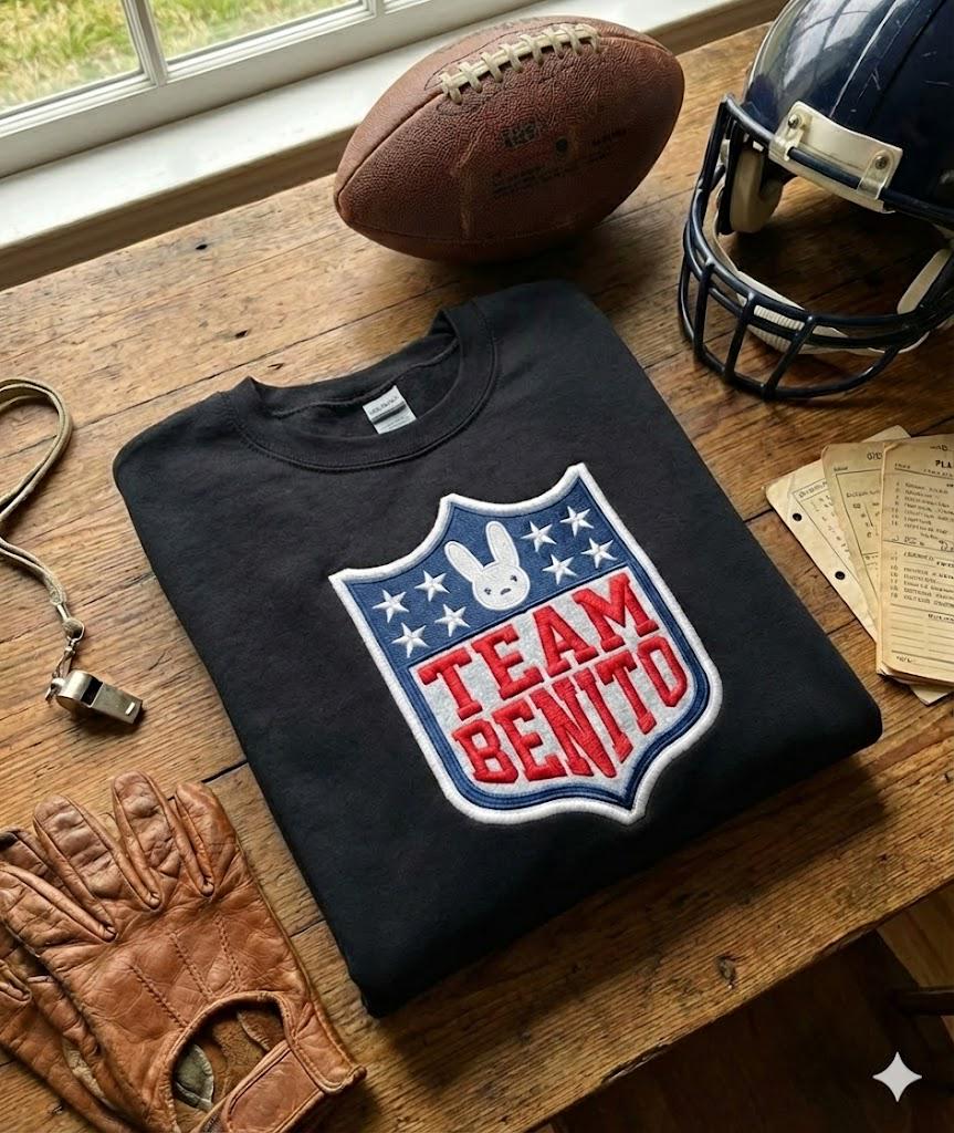 Embroidered Team Benito Sweatshirt / Hoodie – Puerto Rico Football Fan | LX Bunny Bowl, Unisex Team Fan Design
