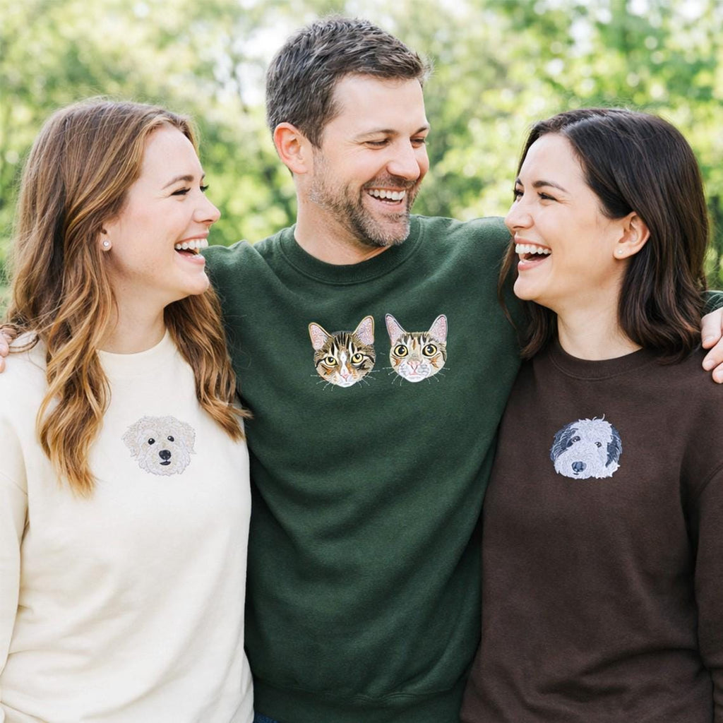 Embroidered Cat Mom Sweatshirt for Women – Custom Pet Portrait Crewneck from Photo, Personalized Cat Lover Gift, Birthday Present for Mom