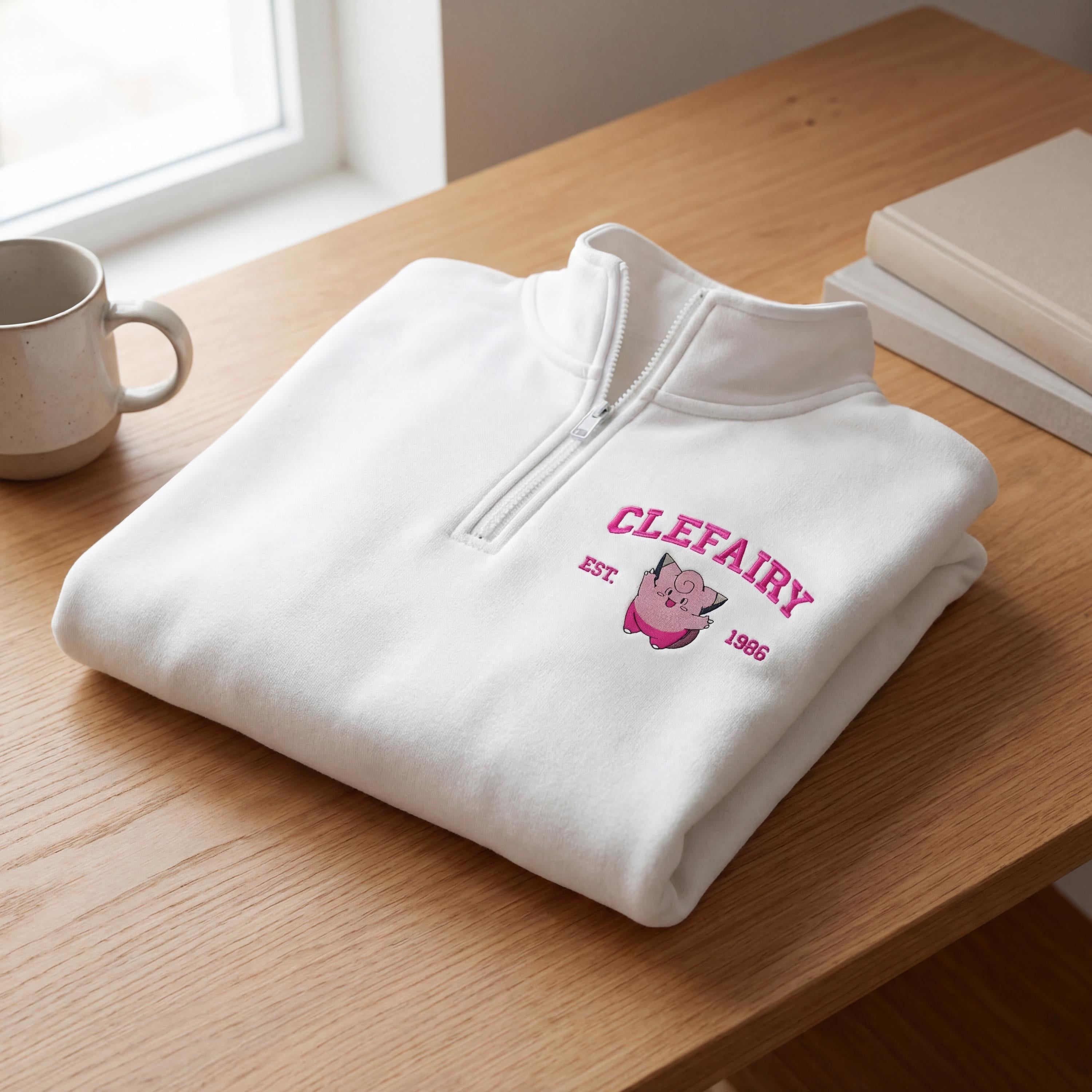 Custom Poke Anime Embroidered Quarter Zip Sweatshirt, Personalized Character Sweater, Gift for Her & Him