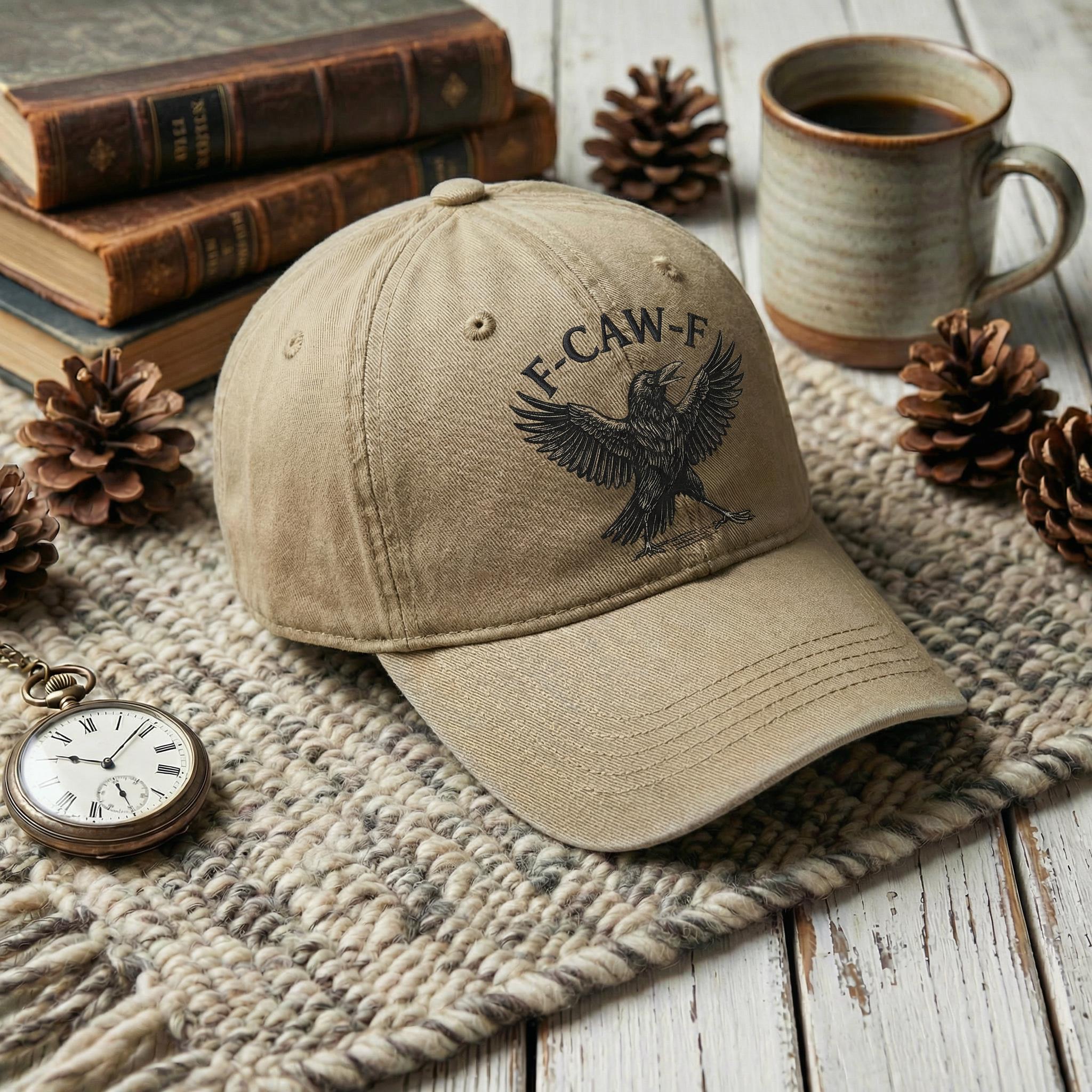 Embroidered F-Caw-F Crow Hat, Funny Bird Baseball Cap, Distressed Adjustable Dad Hat, Sarcastic Humor Crow Cap