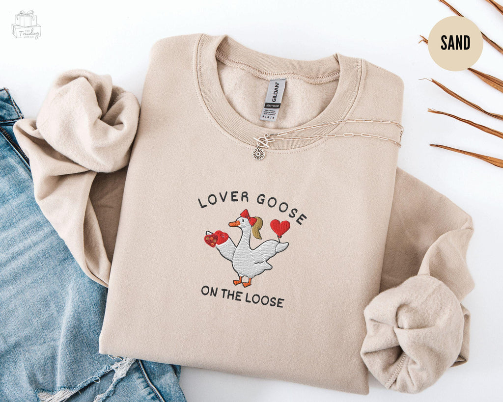 Silly Goose Valentine Sweatshirt – Cute Embroidered Goose, Funny Gift for Best Friend or Girlfriend