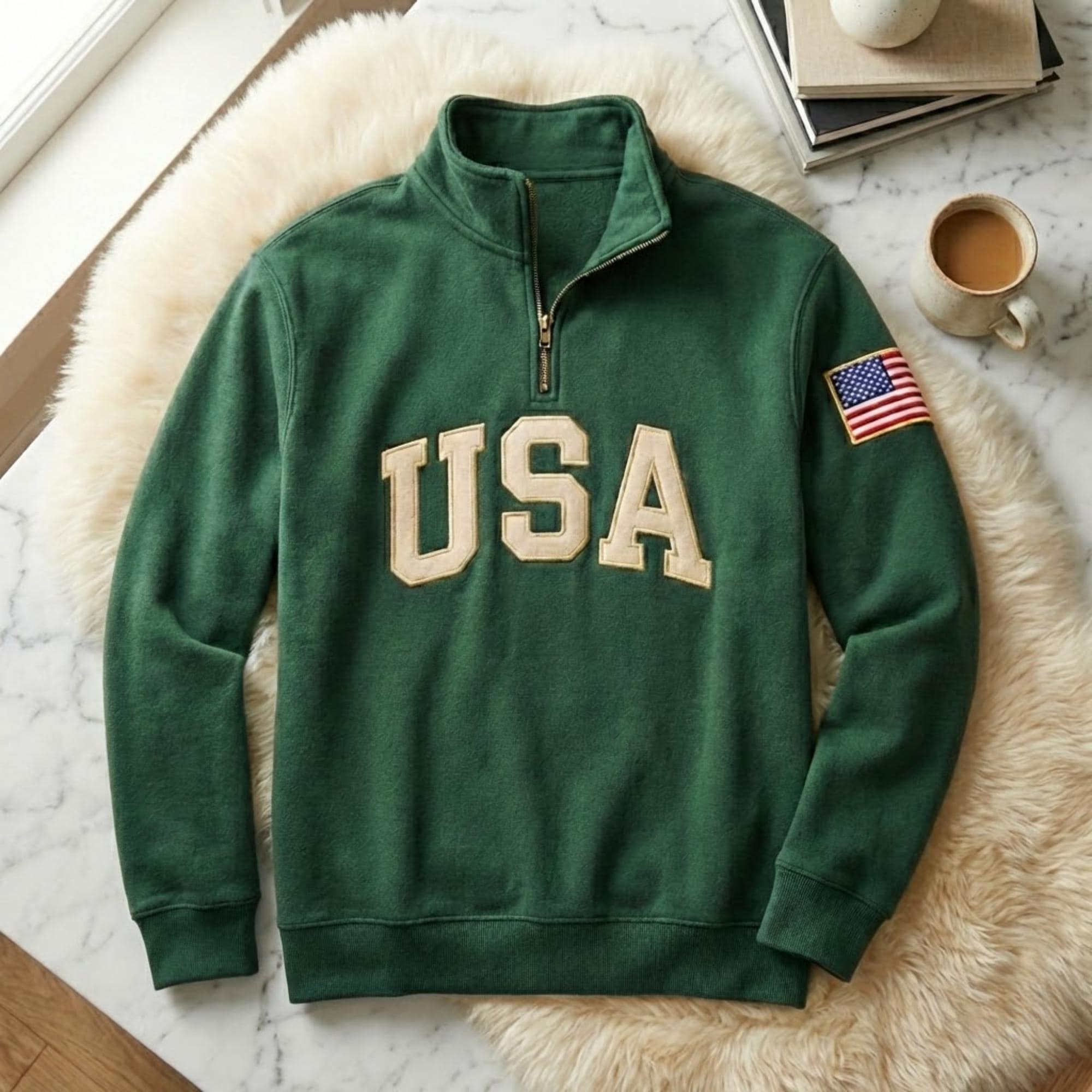Embroidered USA 250 Years Quarter Zip Sweatshirt, Retro USA With Flag Shirt, USA Pride, Semiquincentennial Gif