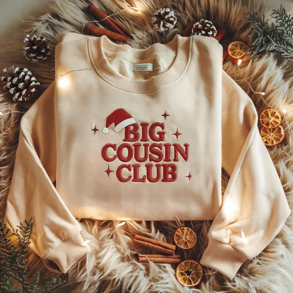 Embroidered Big Cousin Sweatshirt, Christmas Cousin Matching Sweatshirt, Baby Announcement Gift, Xmas Cousin Crew, Christmas Gift,Baby Santa