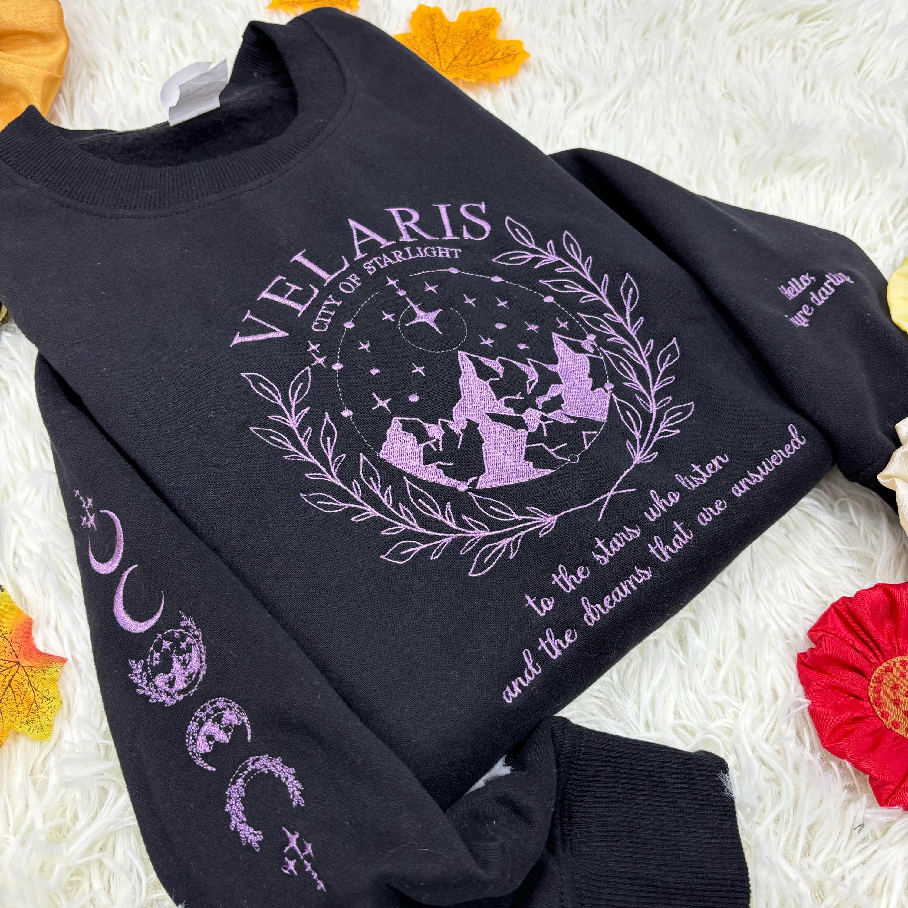 Velaris Embroidered Sweatshirt, Velaris sweatshirt, Night Court Symbol Embroidered, Velaris City Of Starlight Embroidered Shirt, SJM sweater
