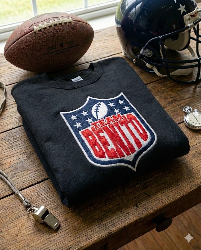 Embroidered Team Benito Sweatshirt – Vintage Football Style Crewneck | Custom Name Sports Shirt, Unisex Fan Gift