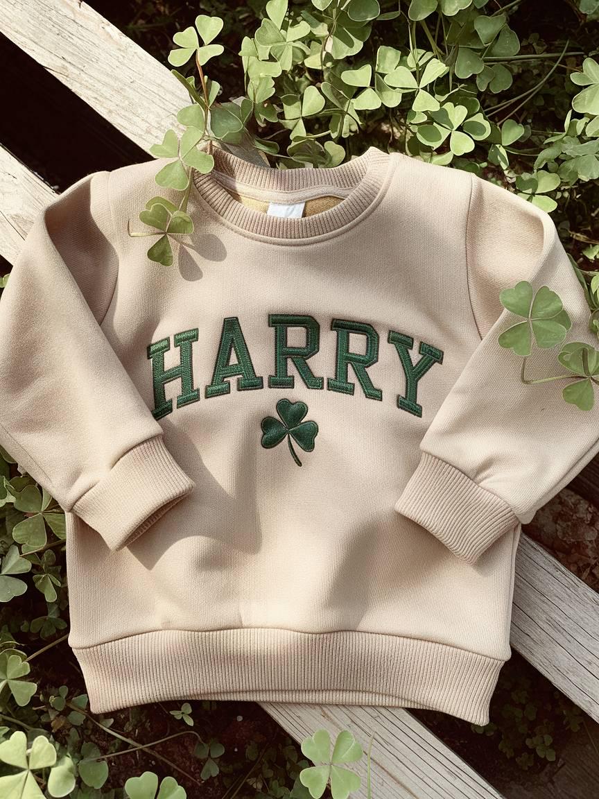Personalized Shamrock Embroidered Kids Sweatshirt, Custom Name St. Patrick’s Day Irish Surname Sweatshirt, Cozy Green Holiday Pullover