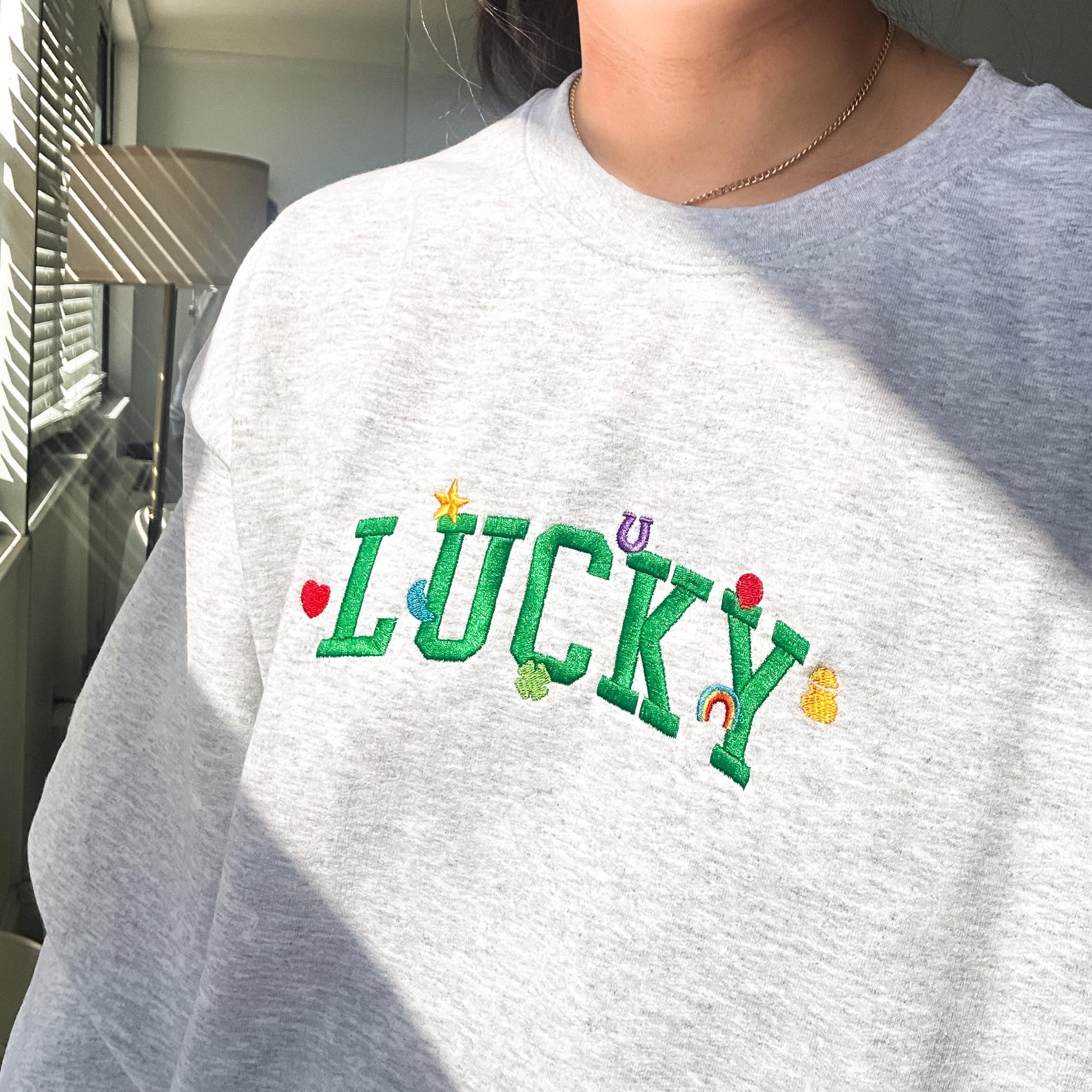 Embroidered Lucky Charms Sweatshirt, Retro St. Patrick’s Day Crewneck, Vintage Irish Green Cozy Pullover