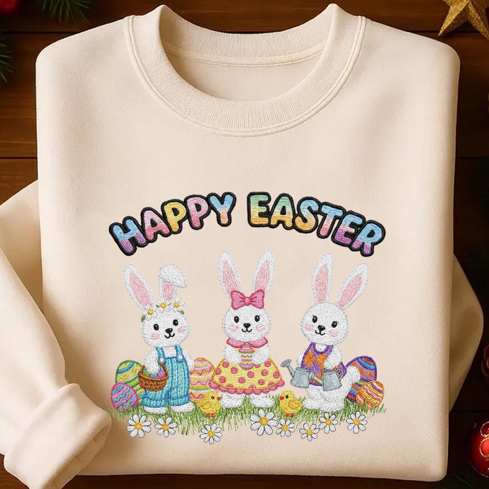 Embroidered Easter Bunny Sweatshirt, Women Easter Shirt, Trendy Coquette Easter Tshirt, Happy Easter Bunny Hoodie