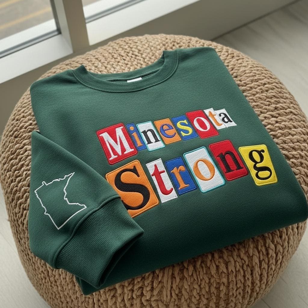 Minnesota Strong Magazine Letters Embroidered Sweatshirt, Minneapolis Political Protest, Anti ICE, Immigrant Rights, Abolish Ice Sweatshirt