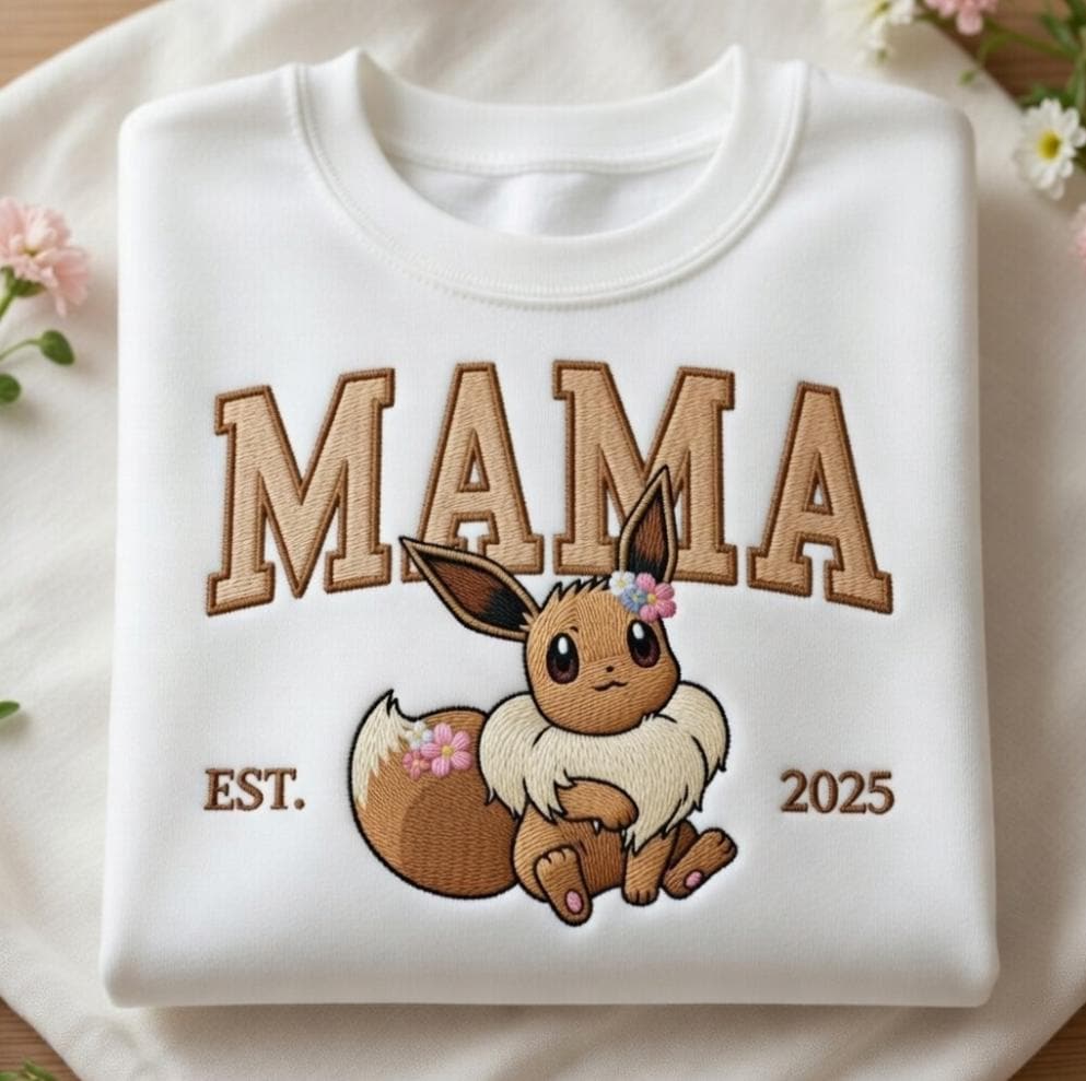 Embroidered Custom Pokedad Pokemom Hoodie, Cute Poke Characters Sweatshirt, Cozy Anime Embroidery, Gift for PKM Fans, Gift for dada and mama
