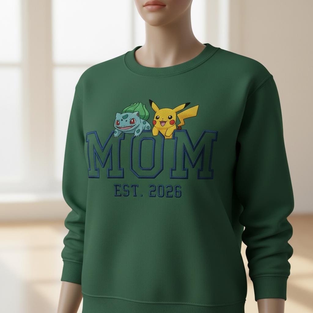 Embroidered Custom Pokemom Character Hoodie, Cute Poke Mom Characters Sweatshirt, Gift for PKM Fans, Fashion Clothing, Fathers Day Gift