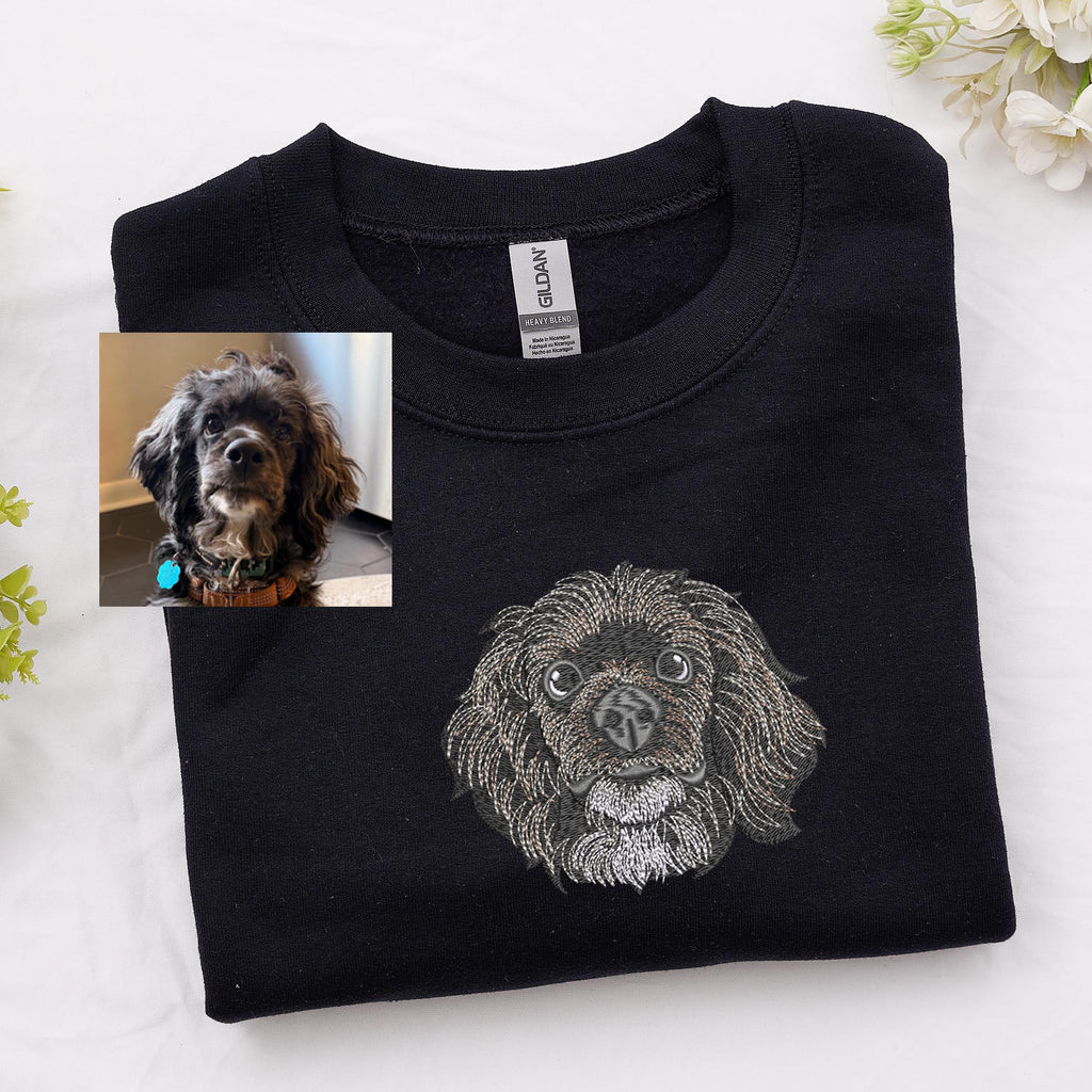 Custom Embroidered Pet Sweatshirt – Personalized Pet Face Sweatshirt from Your Photo, Gift for Dog Lovers