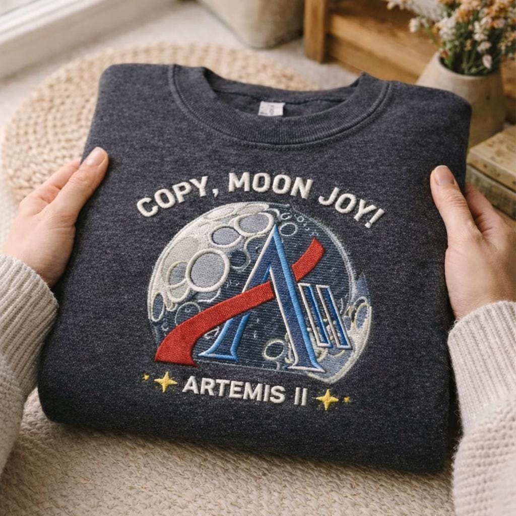 Embroidered Moon Joy Quote Sweatshirt, Minimal Lunar Shirt, Aesthetic Night Sky Top, Trendy Gift for Women