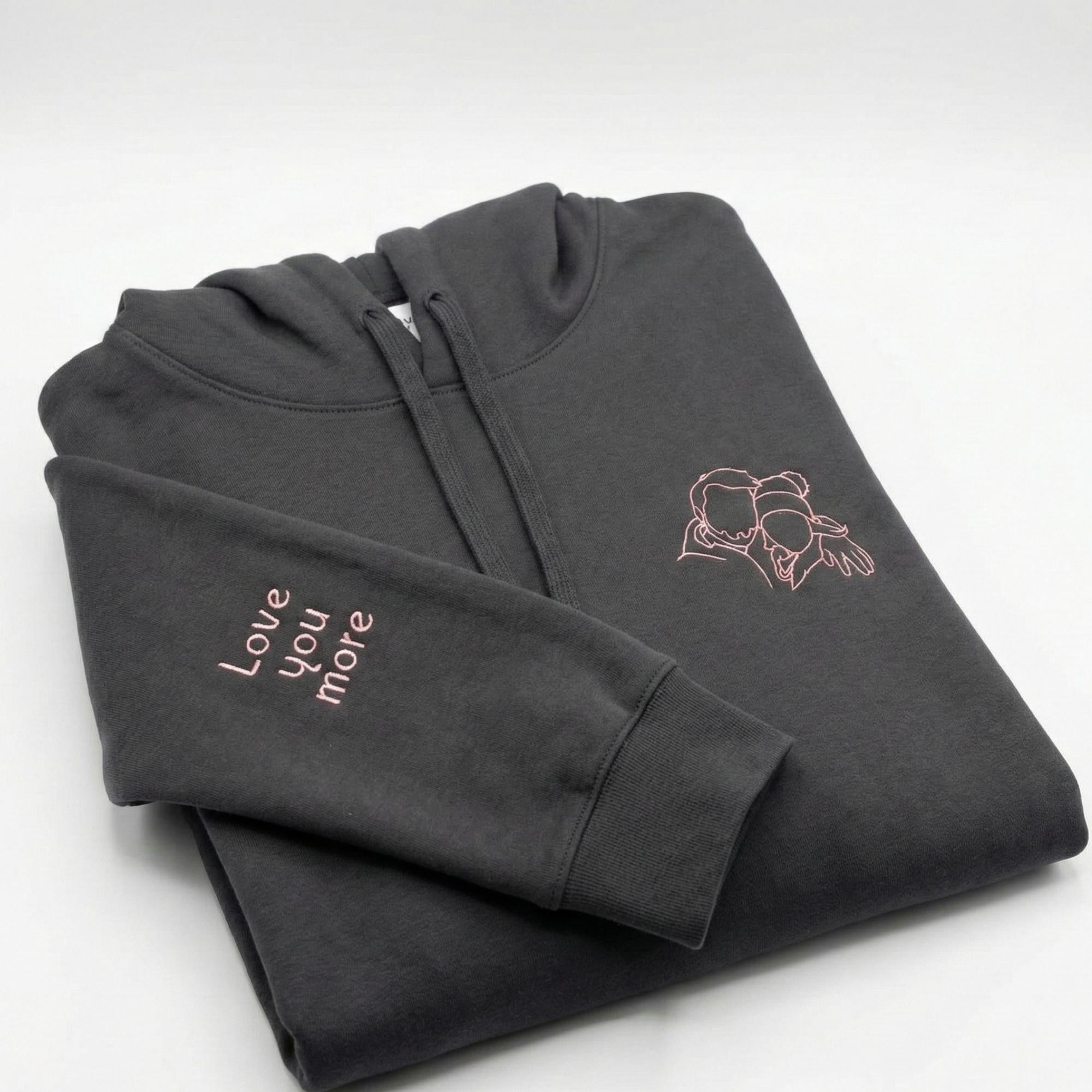 Custom Photo Embroidered Hoodie, Personalised Couple Sketch from Photo, Outline Drawing Embroidery Hoodies