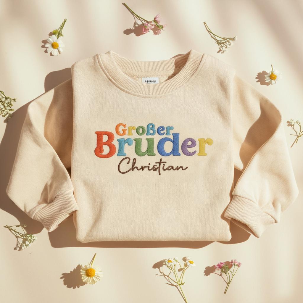 Personalized Big Brother Shirt for Kids, “Großer Bruder” Embroidered T-Shirt & Sweatshirt, Custom Name Gift for Boys, Sibling Announcement