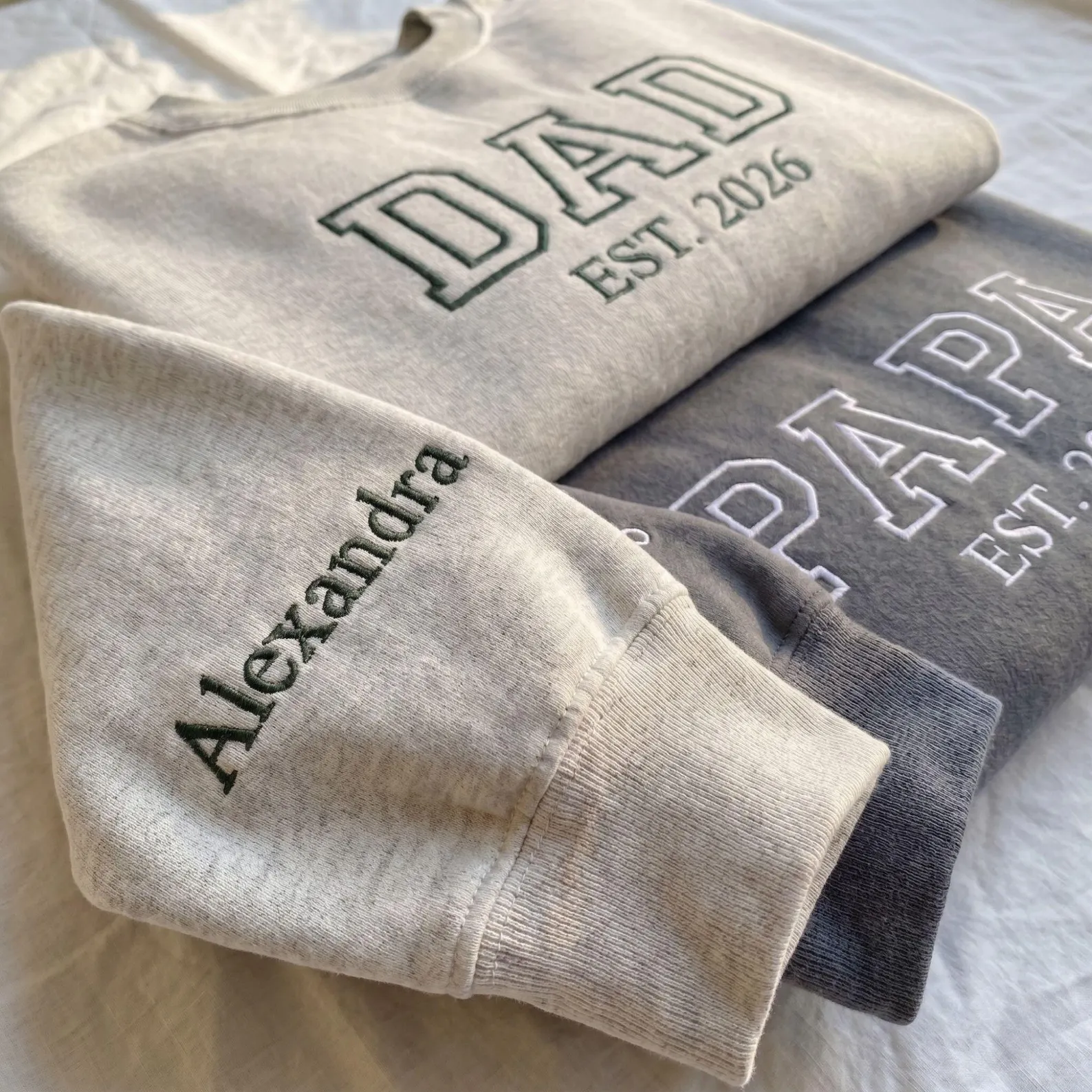 Custom Dad Papa Embroidered Sweatshirt Hoodie Shirt With Name on Sleeve, Father’s Day Gift