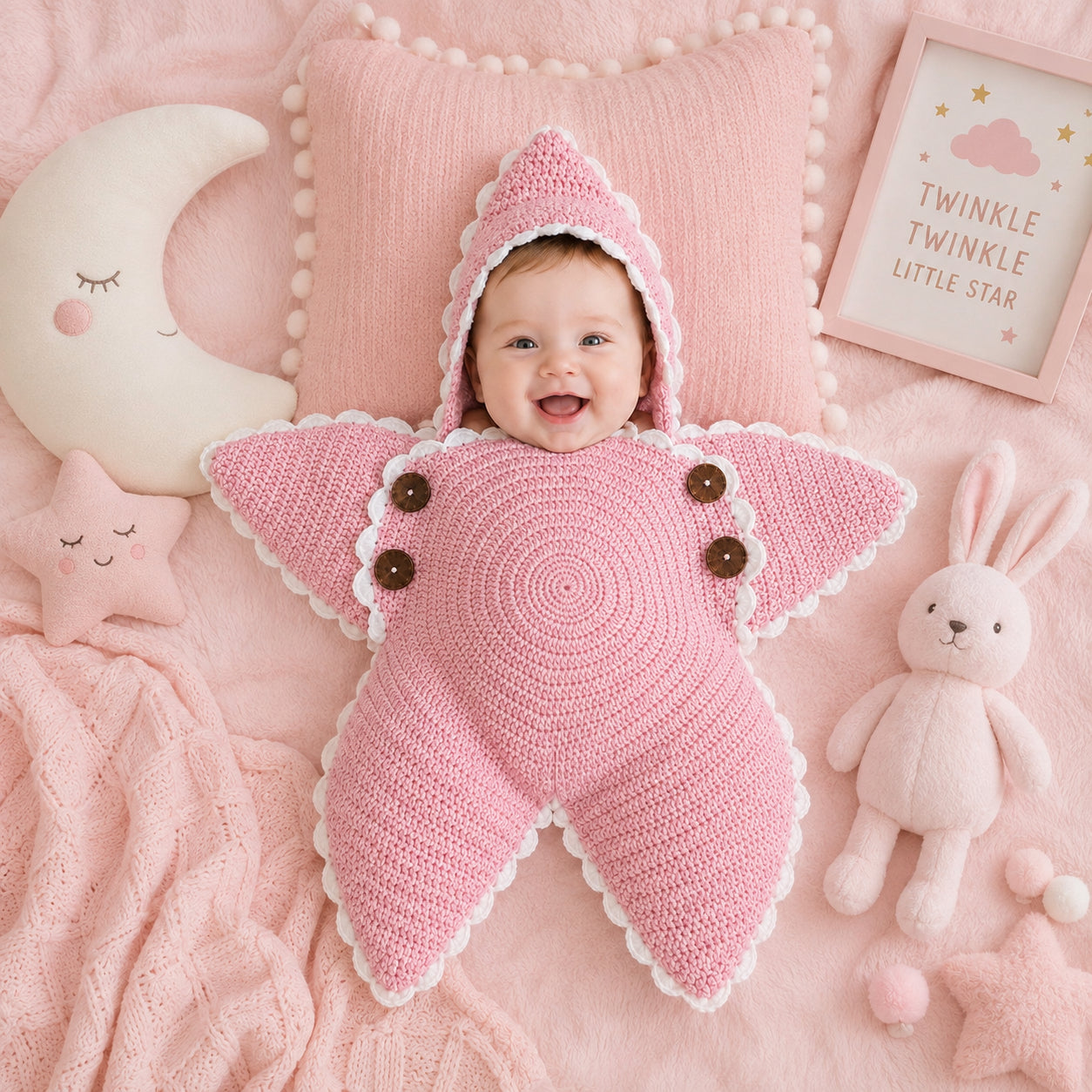 Personalized Star Baby Swaddle, Star Cocoon, Custom Baby Star Romper Sleep Sack, Hooded Newborn Wrap, Handmade Crochet Knit Outfit, Custom Name Baptism Baby Shower Gift BABYSR03