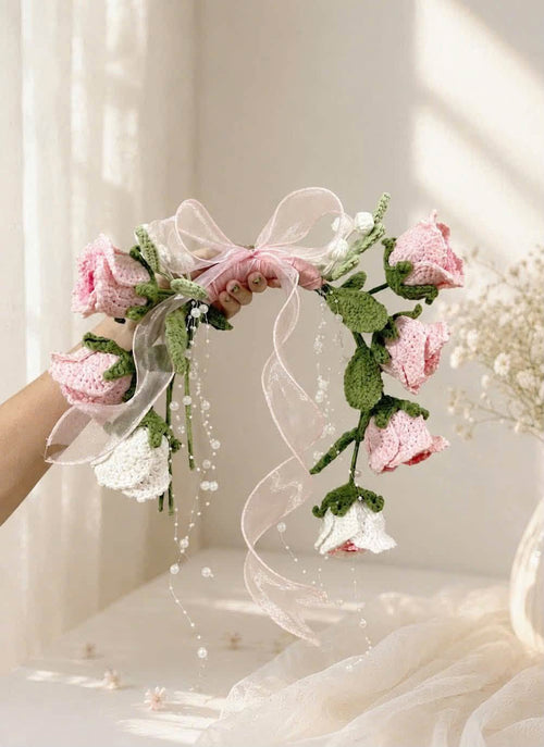 Crochet Tulip Wedding Bouquet, Pink and White Bridal Bouquet, Handmade Everlasting Flowers, Romantic Bride Gift, Wedding Keepsake WEDDINGF04
