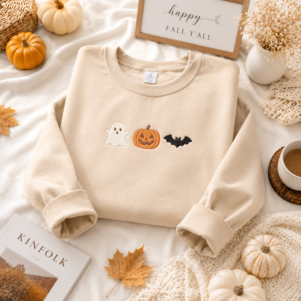 Pumpkin Boo Halloween Embroidery Shirt, Minimalist Halloween Embroidery Shirt, Spooky Season Embroidery Shirt HLEM03