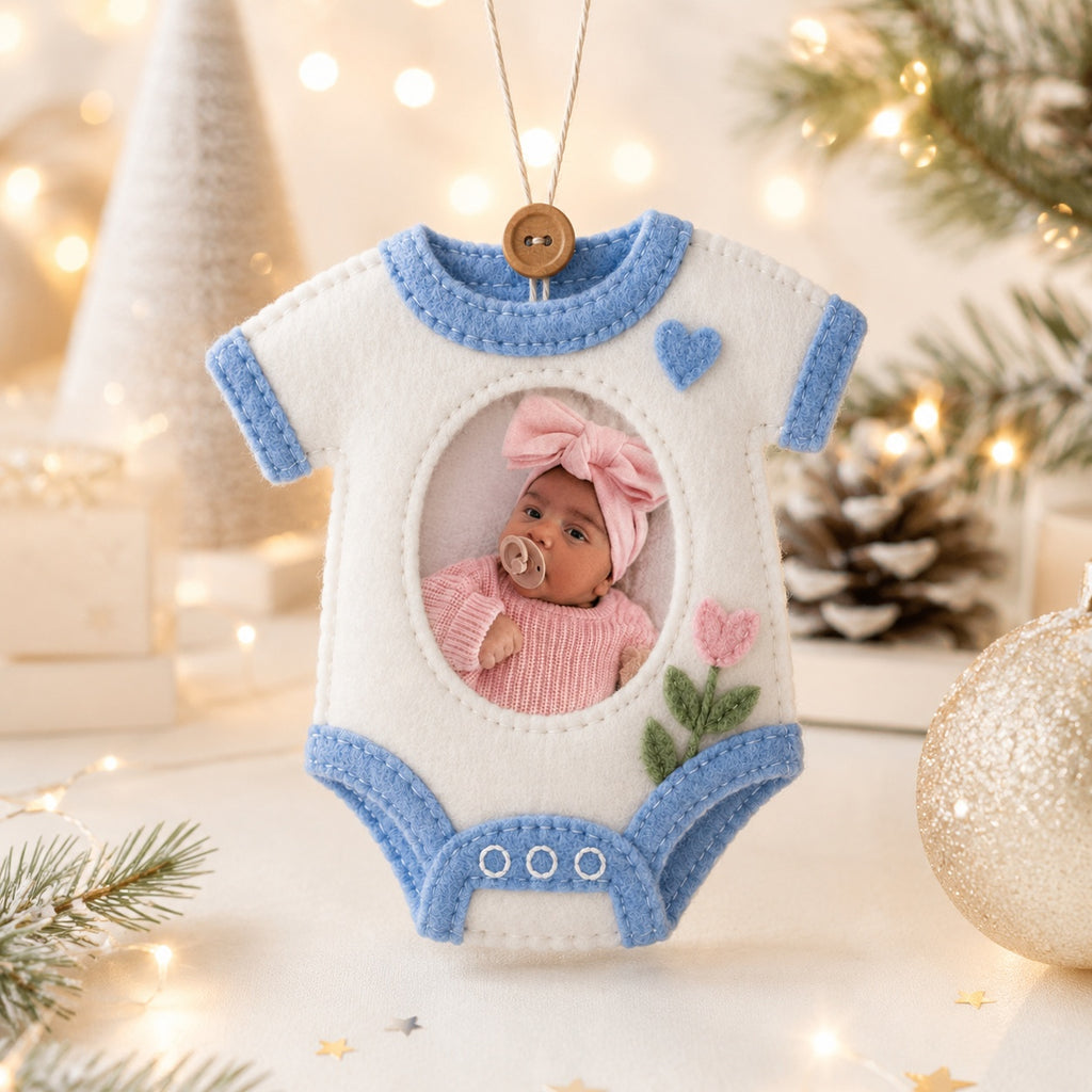 Personalized Baby Photo Felt Ornament, Kid Birthday Ornament, Photo With Ornament, Custom Name Christmas Tree Decoration, Baby’s First Christmas Keepsake, Newborn Gift NHFOR12