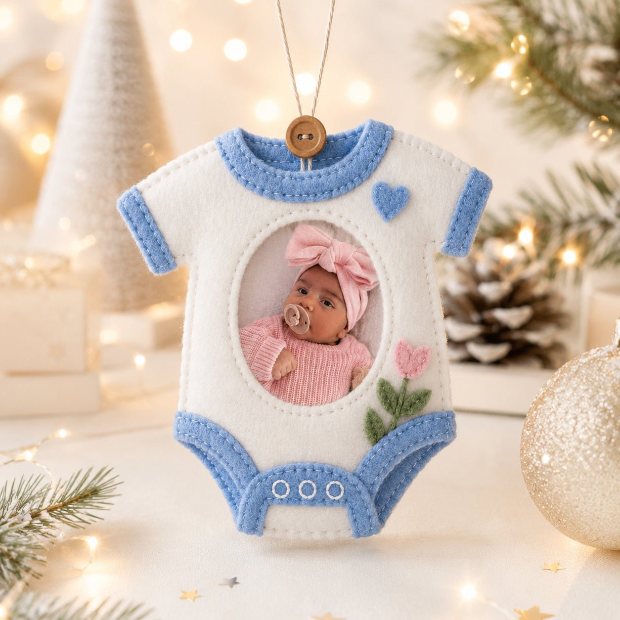 Personalized Baby Photo Felt Ornament, Kid Birthday Ornament, Photo With Ornament, Custom Name Christmas Tree Decoration, Baby’s First Christmas Keepsake, Newborn Gift NHFOR12