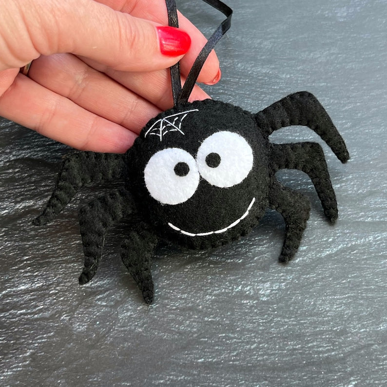 Set 4Pcs - Halloween Handmade Felt Ornament, Cute Spider Pumpkin Felt Hanging Decoration, Spooky Halloween Gift HFOR01