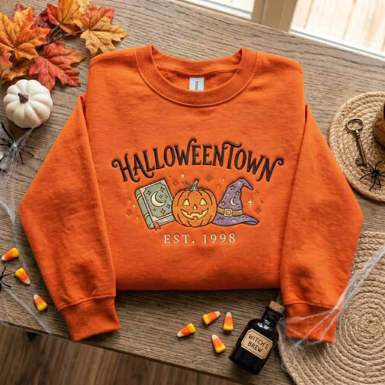 Embroidered Vintage Halloween Town Est 1998 Shirt, Retro Pumpkin Shirt, Spooky Season Tee, Halloween Lover Gift, Fall Holiday Shirt HLNS03