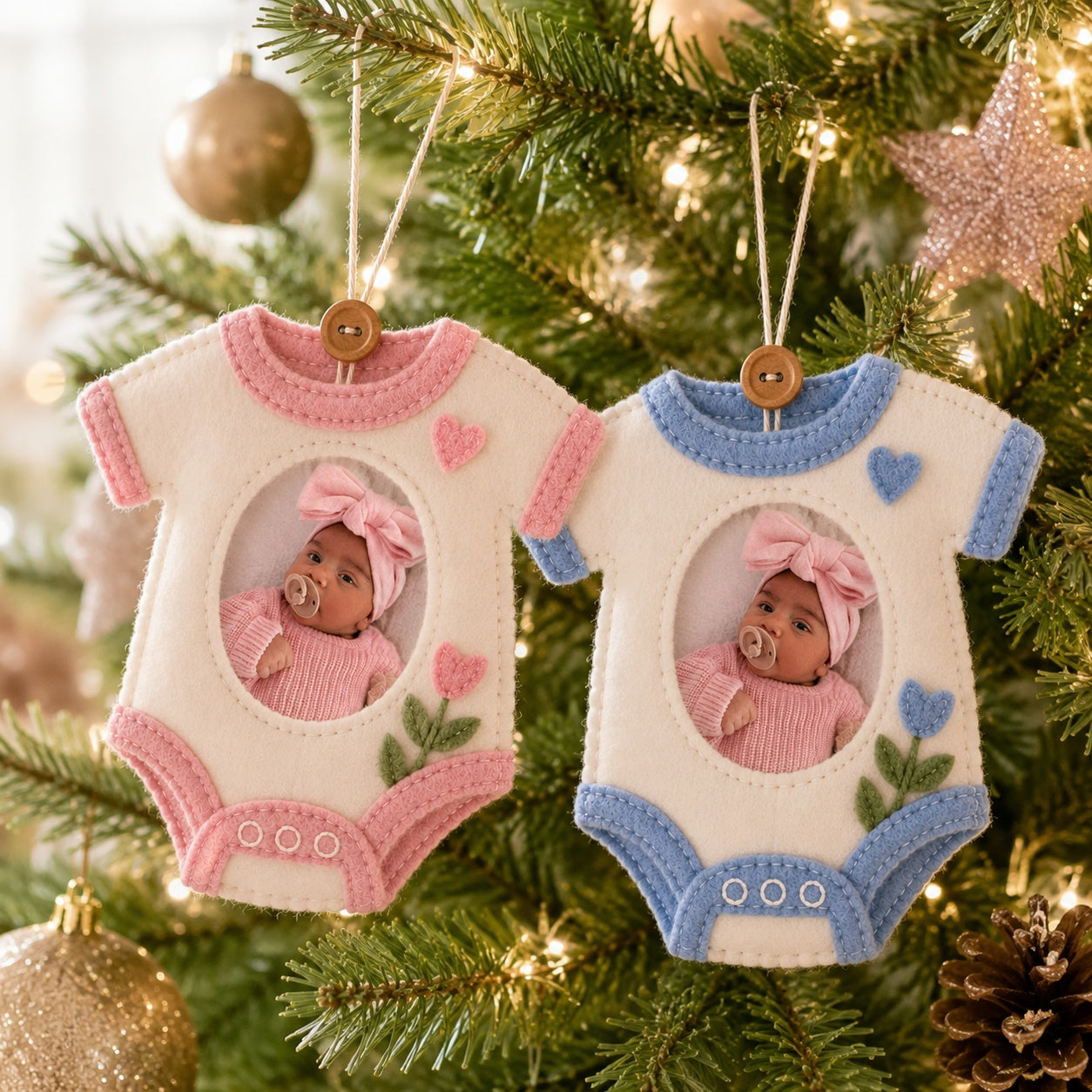 Personalized Baby Photo Felt Ornament, Kid Birthday Ornament, Photo With Ornament, Custom Name Christmas Tree Decoration, Baby’s First Christmas Keepsake, Newborn Gift NHFOR12