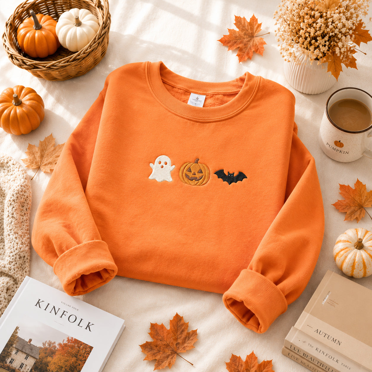 Pumpkin Boo Halloween Embroidery Shirt, Minimalist Halloween Embroidery Shirt, Spooky Season Embroidery Shirt HLEM03