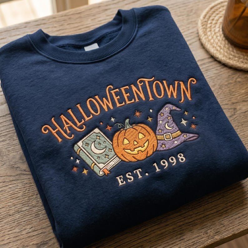 Embroidered Vintage Halloween Town Est 1998 Shirt, Retro Pumpkin Shirt, Spooky Season Tee, Halloween Lover Gift, Fall Holiday Shirt HLNS03