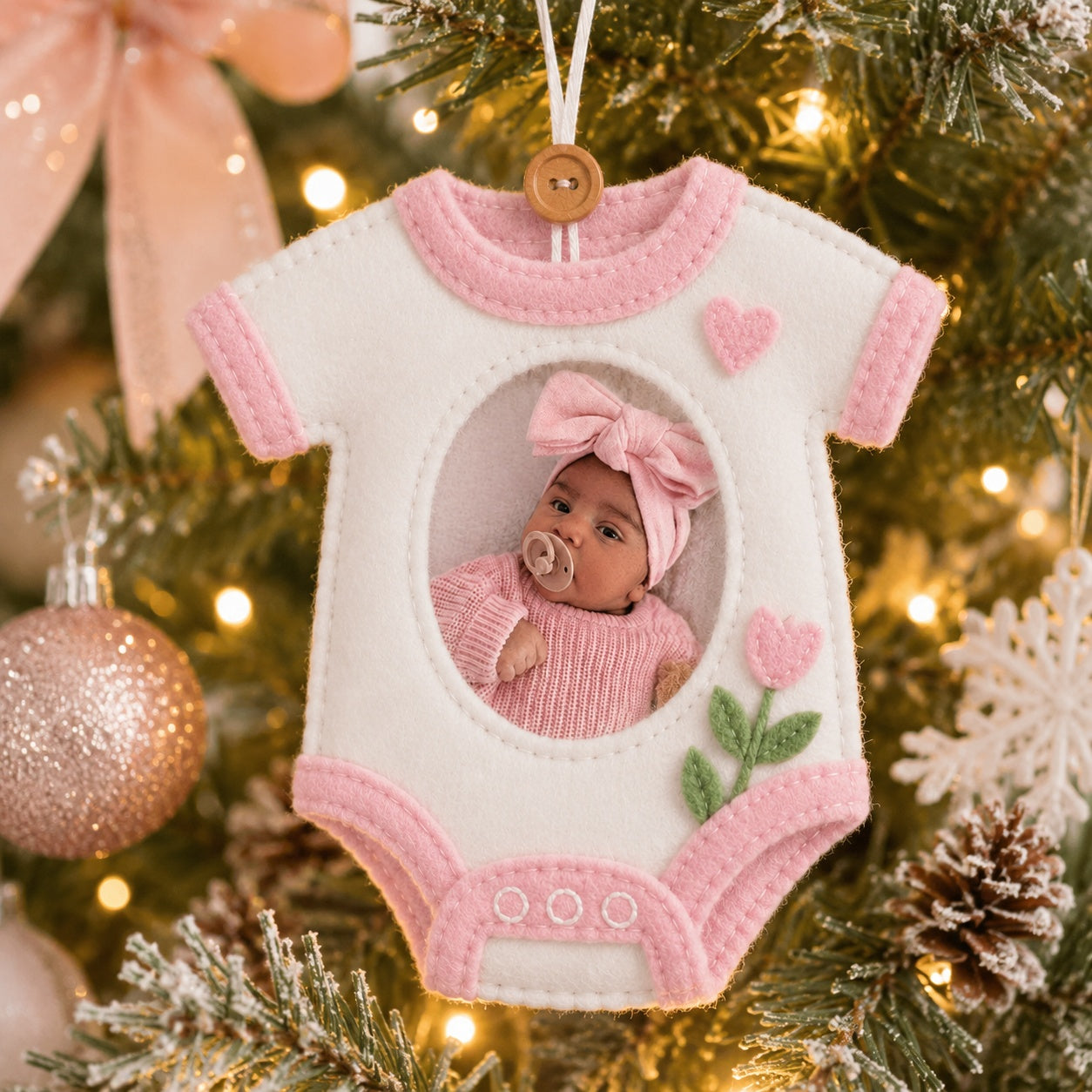 Personalized Baby Photo Felt Ornament, Kid Birthday Ornament, Photo With Ornament, Custom Name Christmas Tree Decoration, Baby’s First Christmas Keepsake, Newborn Gift NHFOR12