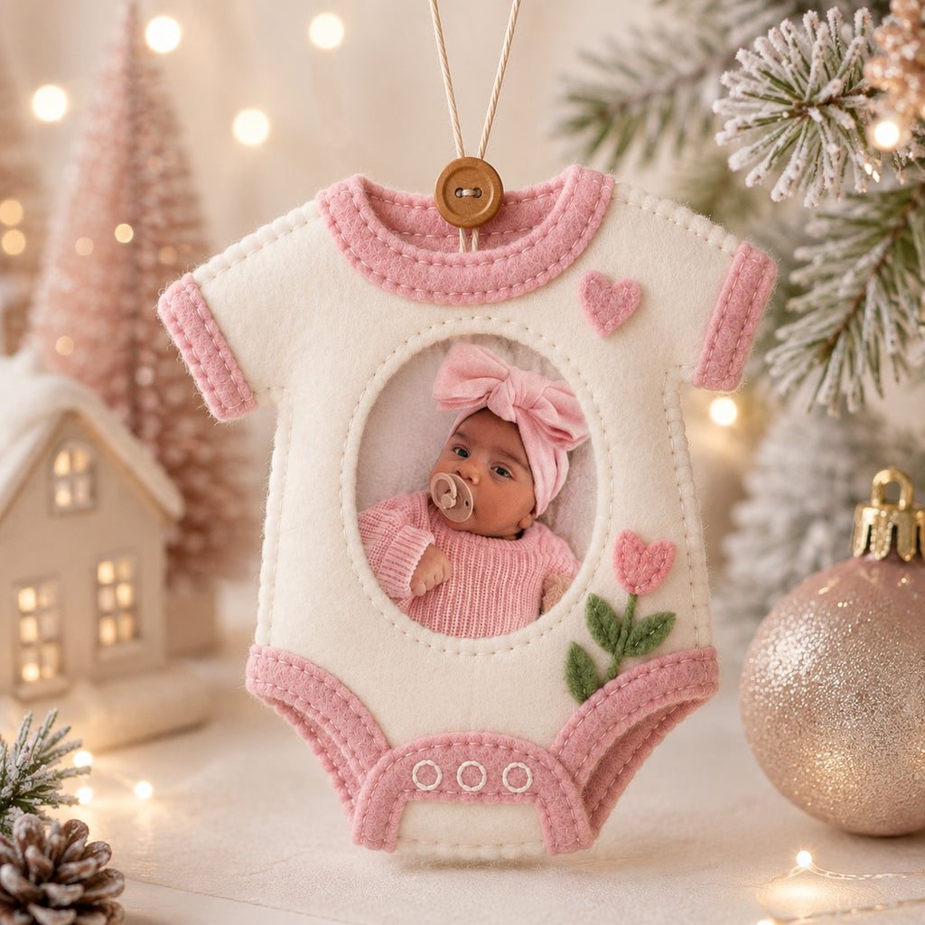 Personalized Baby Photo Felt Ornament, Kid Birthday Ornament, Photo With Ornament, Custom Name Christmas Tree Decoration, Baby’s First Christmas Keepsake, Newborn Gift NHFOR12
