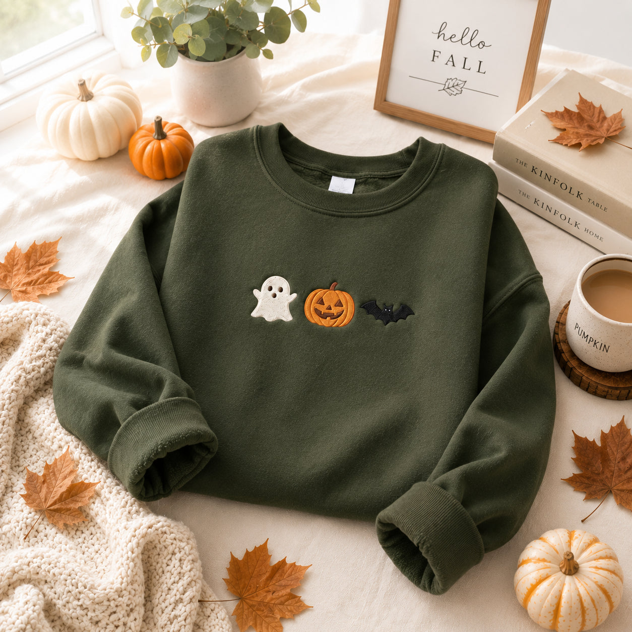 Pumpkin Boo Halloween Embroidery Shirt, Minimalist Halloween Embroidery Shirt, Spooky Season Embroidery Shirt HLEM03