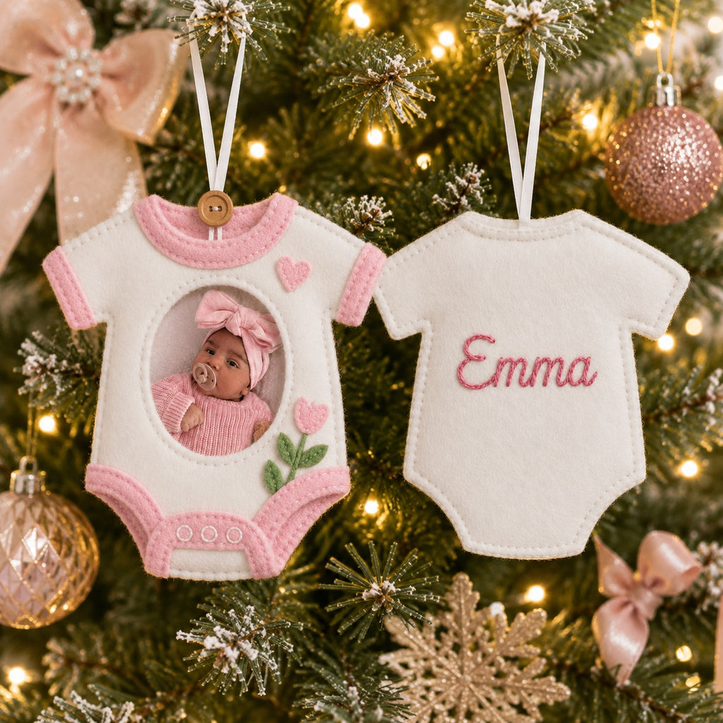 Personalized Baby Photo Felt Ornament, Kid Birthday Ornament, Photo With Ornament, Custom Name Christmas Tree Decoration, Baby’s First Christmas Keepsake, Newborn Gift NHFOR12