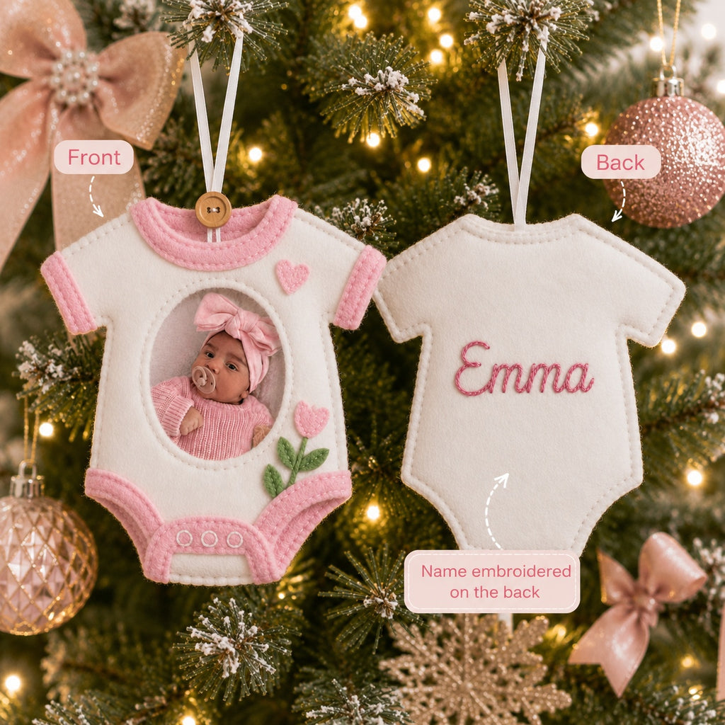 Personalized Baby Photo Felt Ornament, Kid Birthday Ornament, Photo With Ornament, Custom Name Christmas Tree Decoration, Baby’s First Christmas Keepsake, Newborn Gift NHFOR12