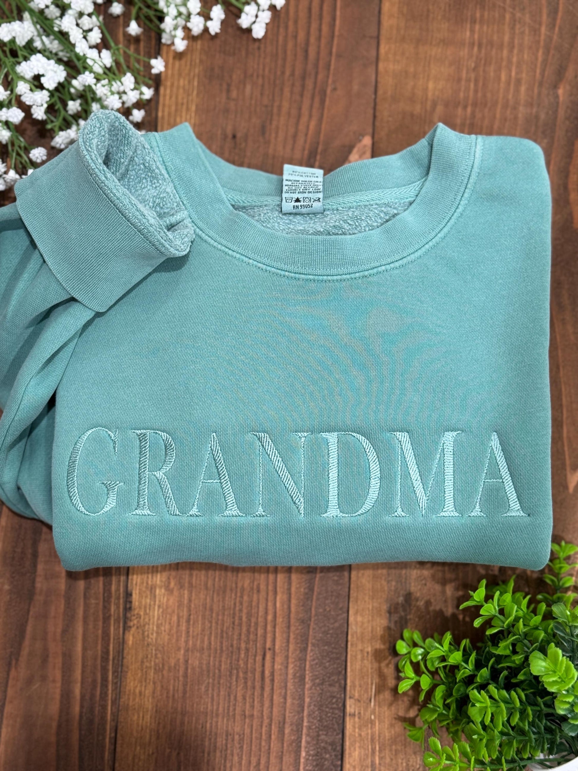 Grandma Embroidered Sweatshirt, Cozy Crewneck Sweater, Gift for Grandma, Minimal Stitch Letter Pullover, Family Gift Idea