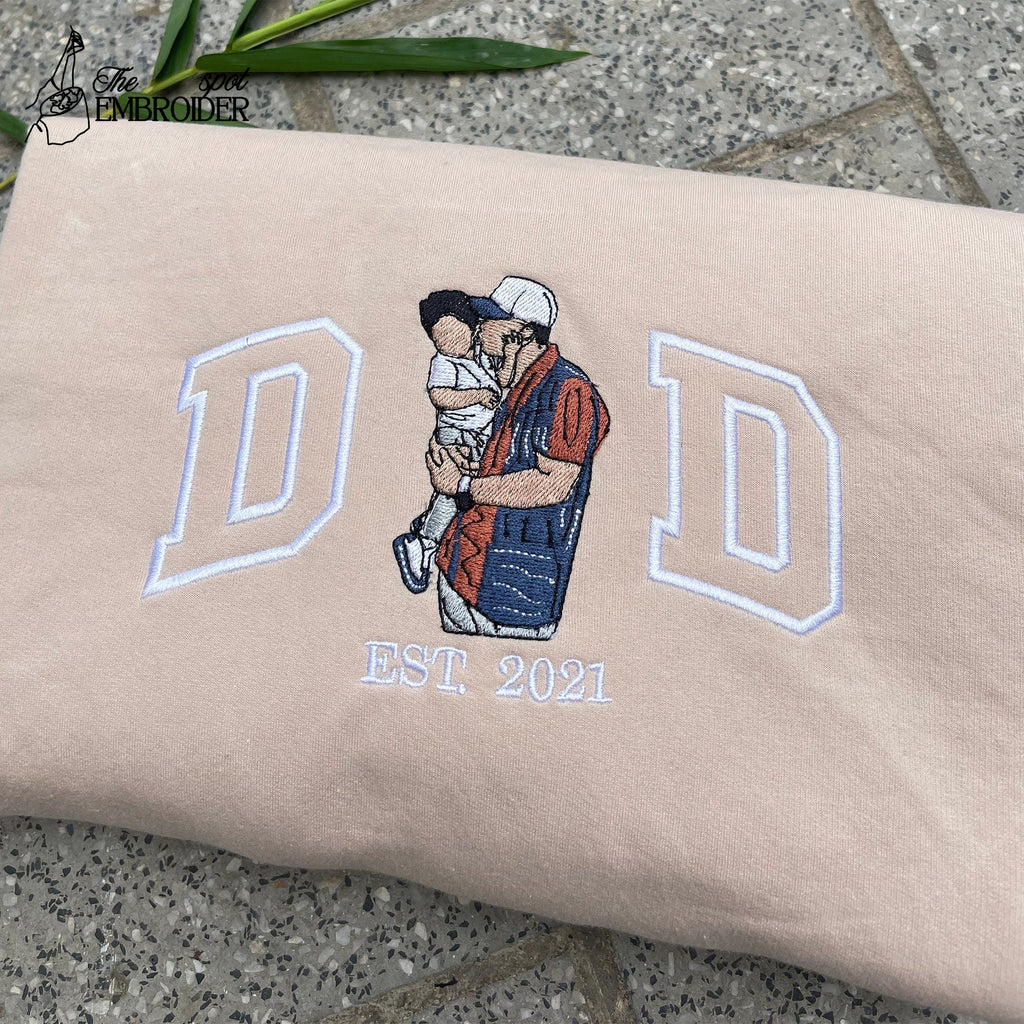 Embroidered Dad Shirt, Custom Embroidered Father T-Shirt, Custom Father Embroidered T-Shirt, Custom Embroidered Photo, Sweatshirt-Hoodie Shirt, Father's Day Gift