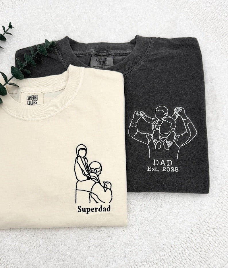 Custom Grandpa Portrait Embroidered Shirt, Grandpa Portrait Tee From Your Photo, Family Portrait Shirt, Gift for Grandpa, Father's Day Gift