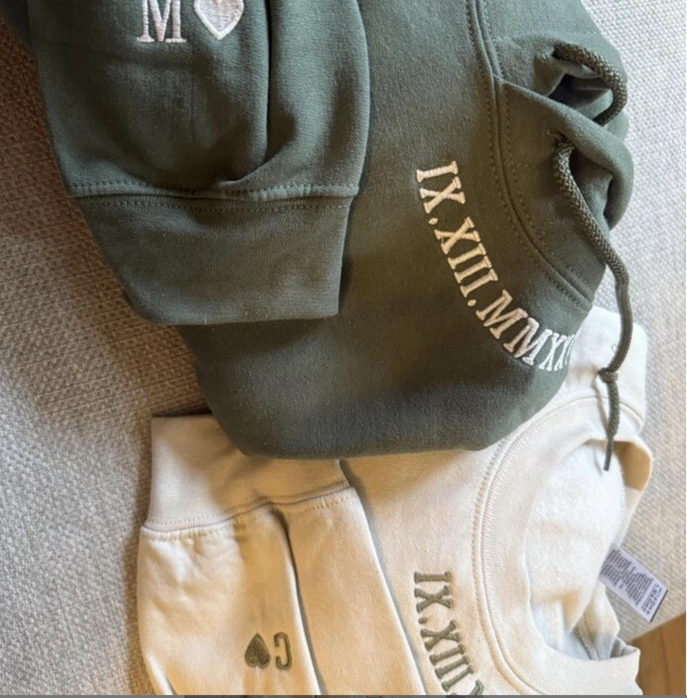 Embroidered Couple Sweatshirt, Personalized Date Sweater, Matching Wedding Gift, Roman Numeral Embroidery, Minimalist Outfit