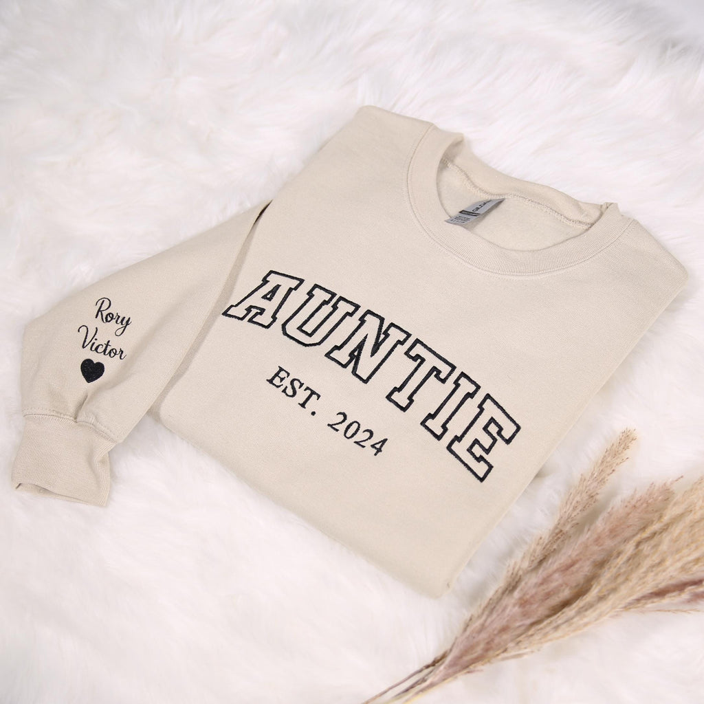 Auntie Est. 2024 Sweatshirt, Custom Embroidery, Personalized Aunt Gift, Cozy Minimalist Sweater, First Time Aunt Outfit