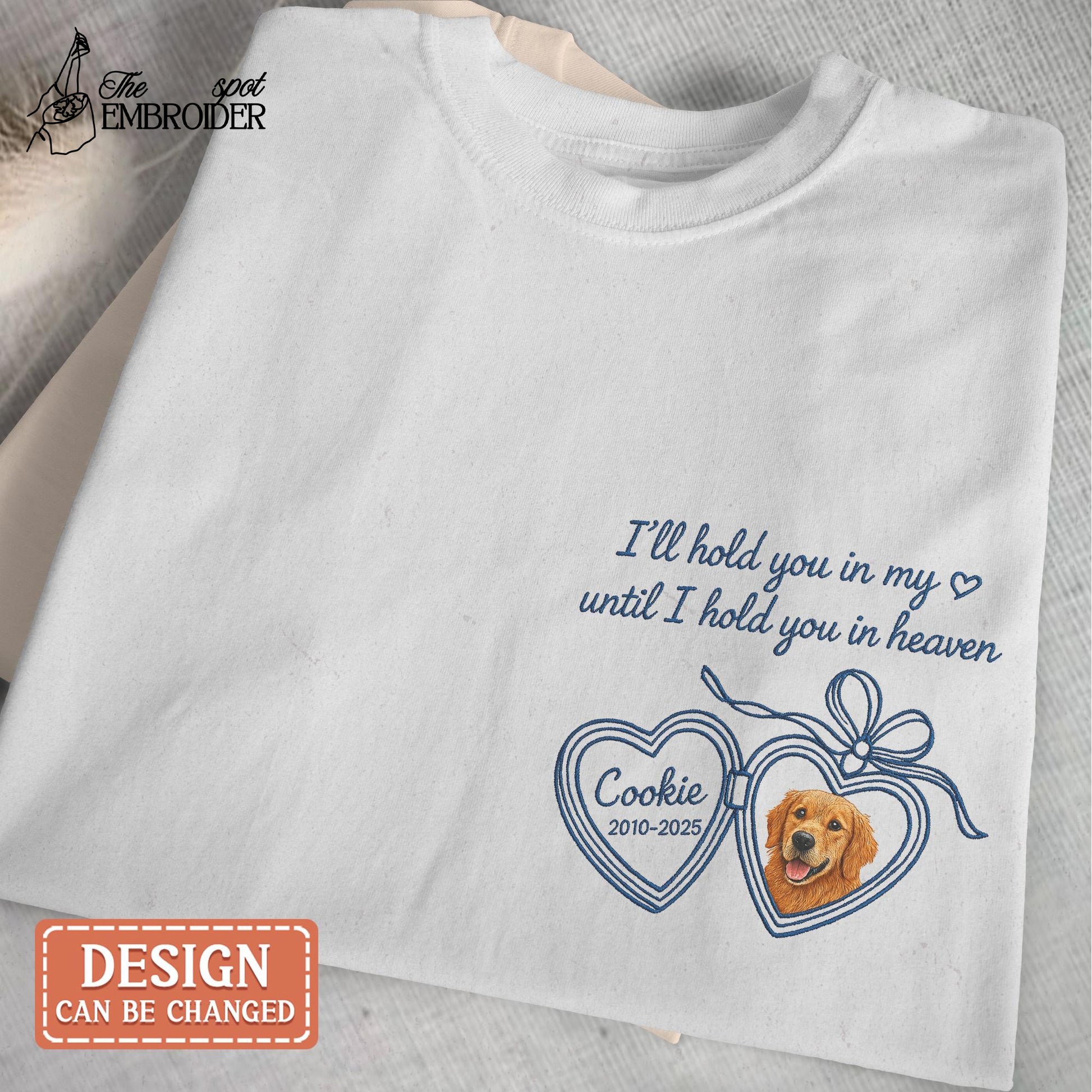 Custom Pet Embroidered T-Shirt, Heart Locket Pet Portrait Shirt, Pet Memorial Gift, Pet Loss Remembrance, Dog Cat Embroidery Keepsake