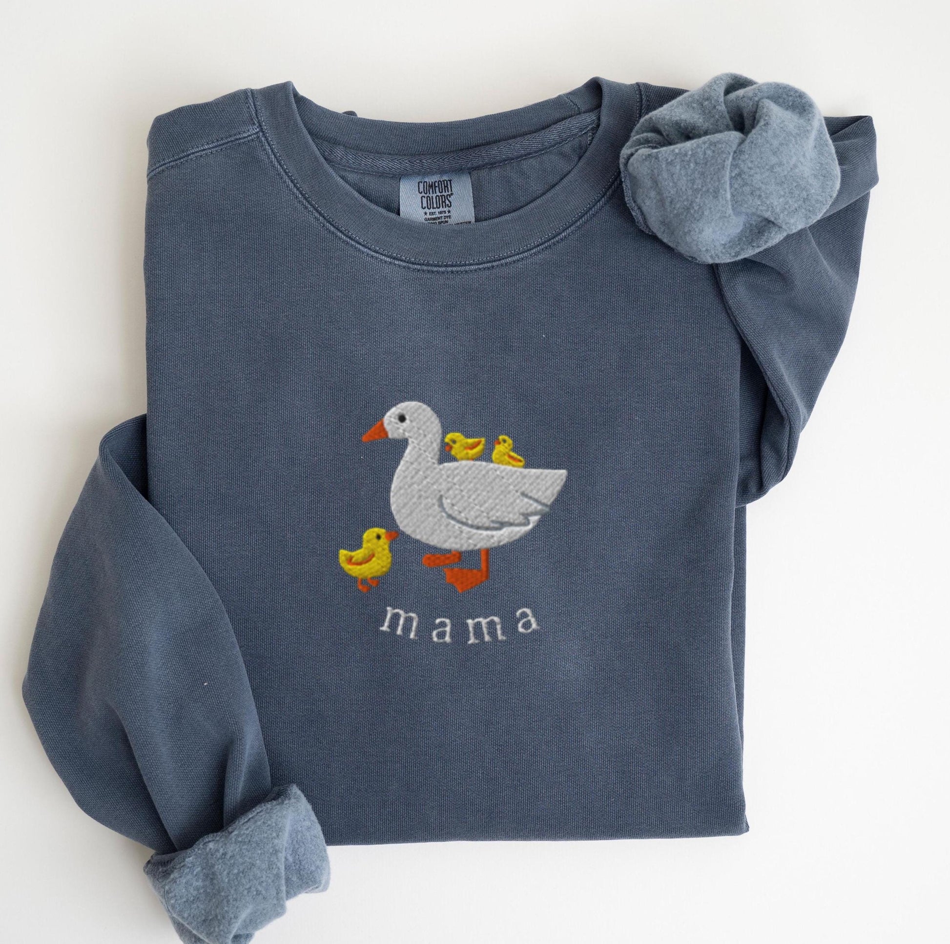EMBROIDERED Mama Goose Comfort Colors Sweatshirt, Cute Mom Sweat Shirt, Mother's Day Gift, Momma Duck and Ducklings, Mama Sweater