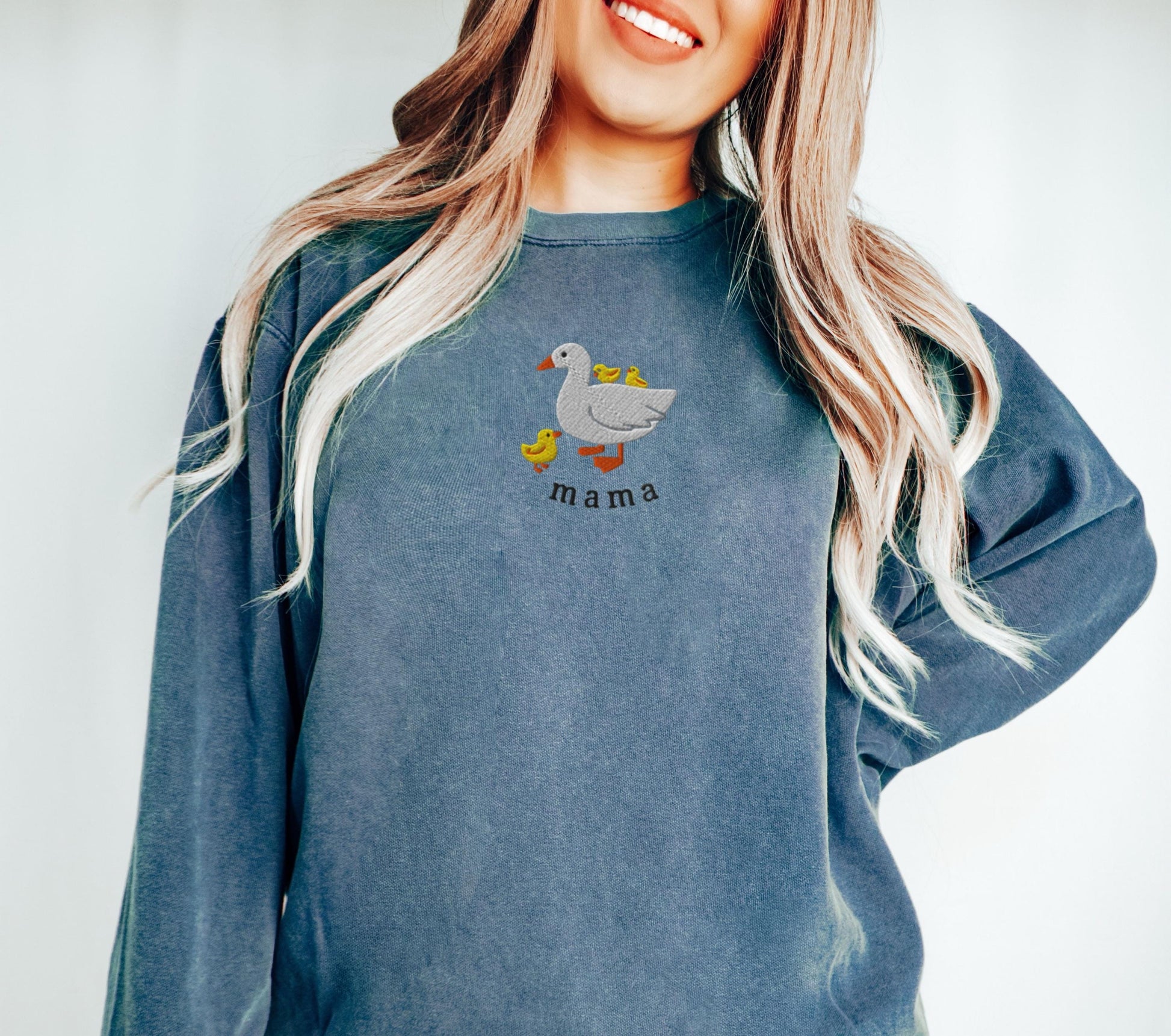 EMBROIDERED Mama Goose Comfort Colors Sweatshirt, Cute Mom Sweat Shirt, Mother's Day Gift, Momma Duck and Ducklings, Mama Sweater