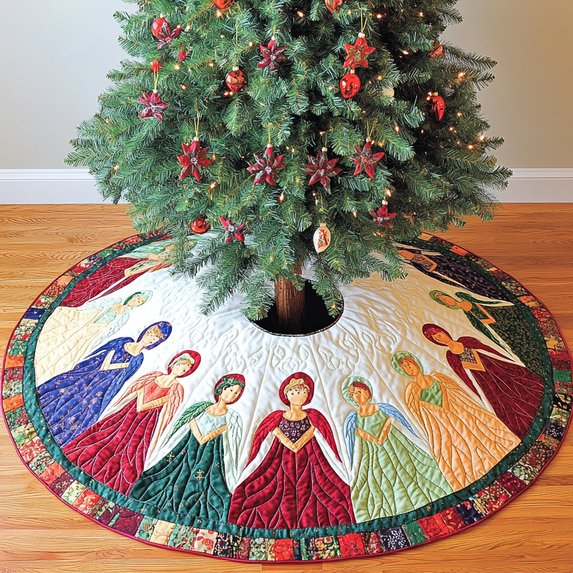 Christmas Angels Quilted Tree Skirt, Patchwork Xmas Tree Skirt, Holiday Decor, Xmas Tree Base Cover, Custom Tree Skirt XMASTS32
