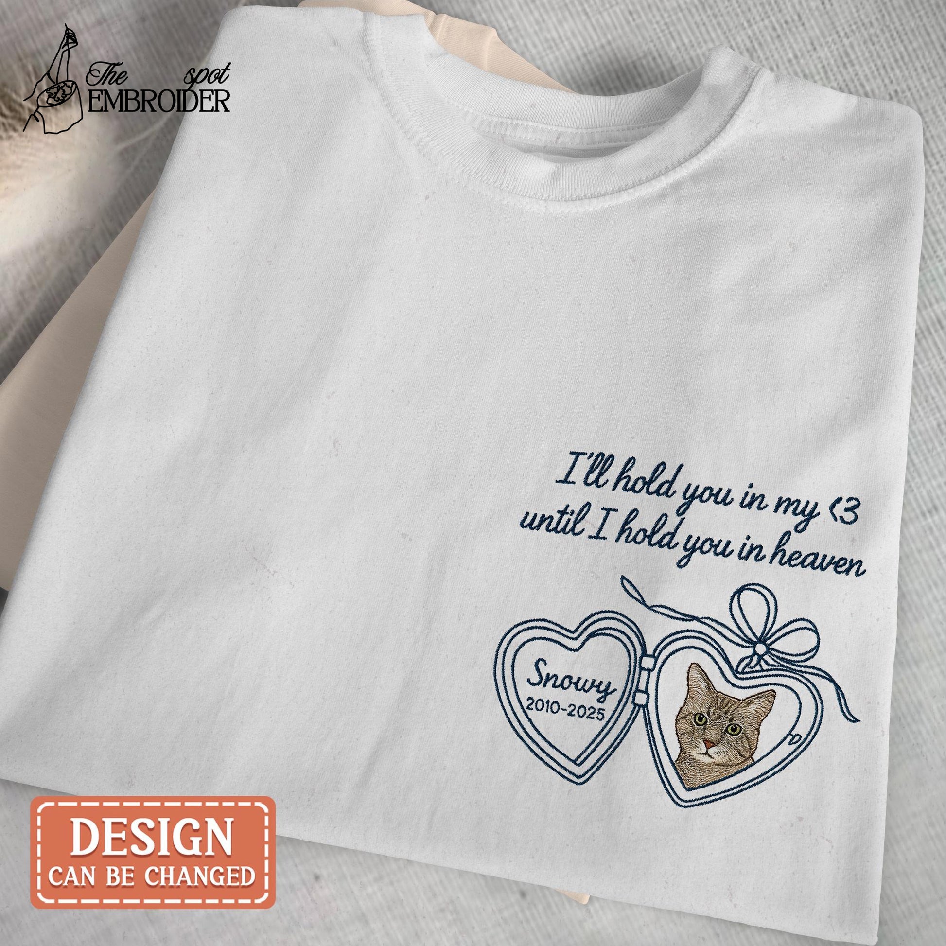 Custom Pet Embroidered T-Shirt, Heart Locket Pet Portrait Shirt, Pet Memorial Gift, Pet Loss Remembrance, Dog Cat Embroidery Keepsake