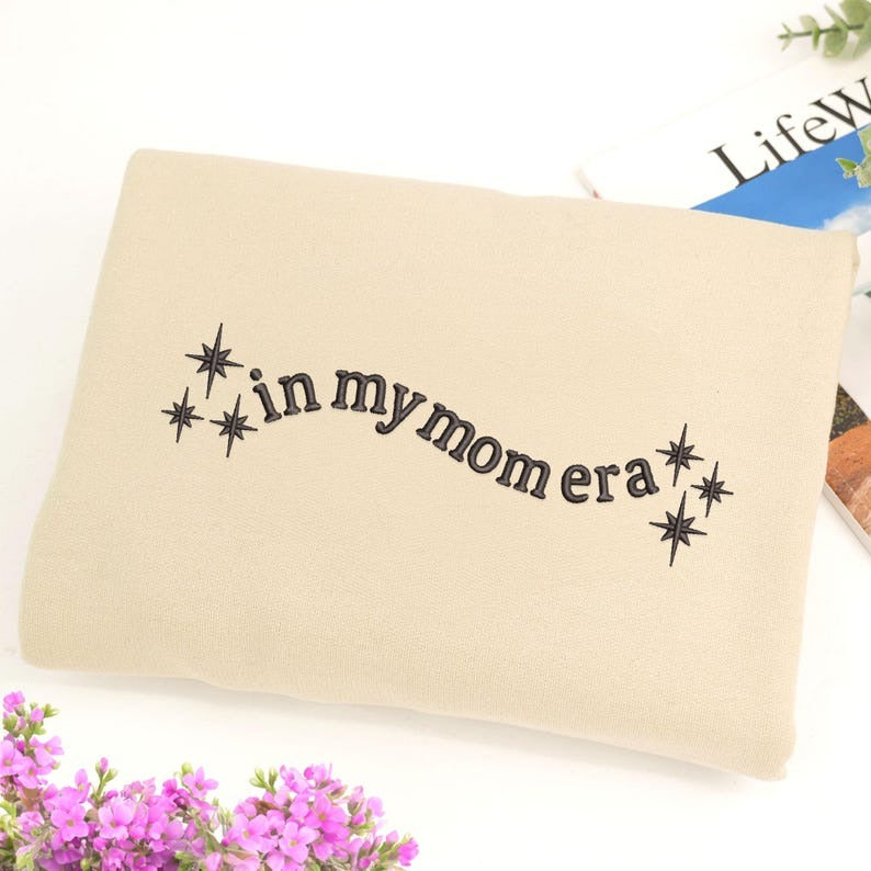 Embroidered In My Mom Era Sweatshirt, Custom Mama Sweater, Mom Sweatshirt with Kids Names on Sleeve, Birthday, Christmas Gifts for Mama