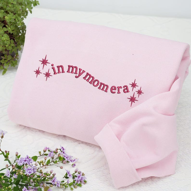 Embroidered In My Mom Era Sweatshirt, Custom Mama Sweater, Mom Sweatshirt with Kids Names on Sleeve, Birthday, Christmas Gifts for Mama