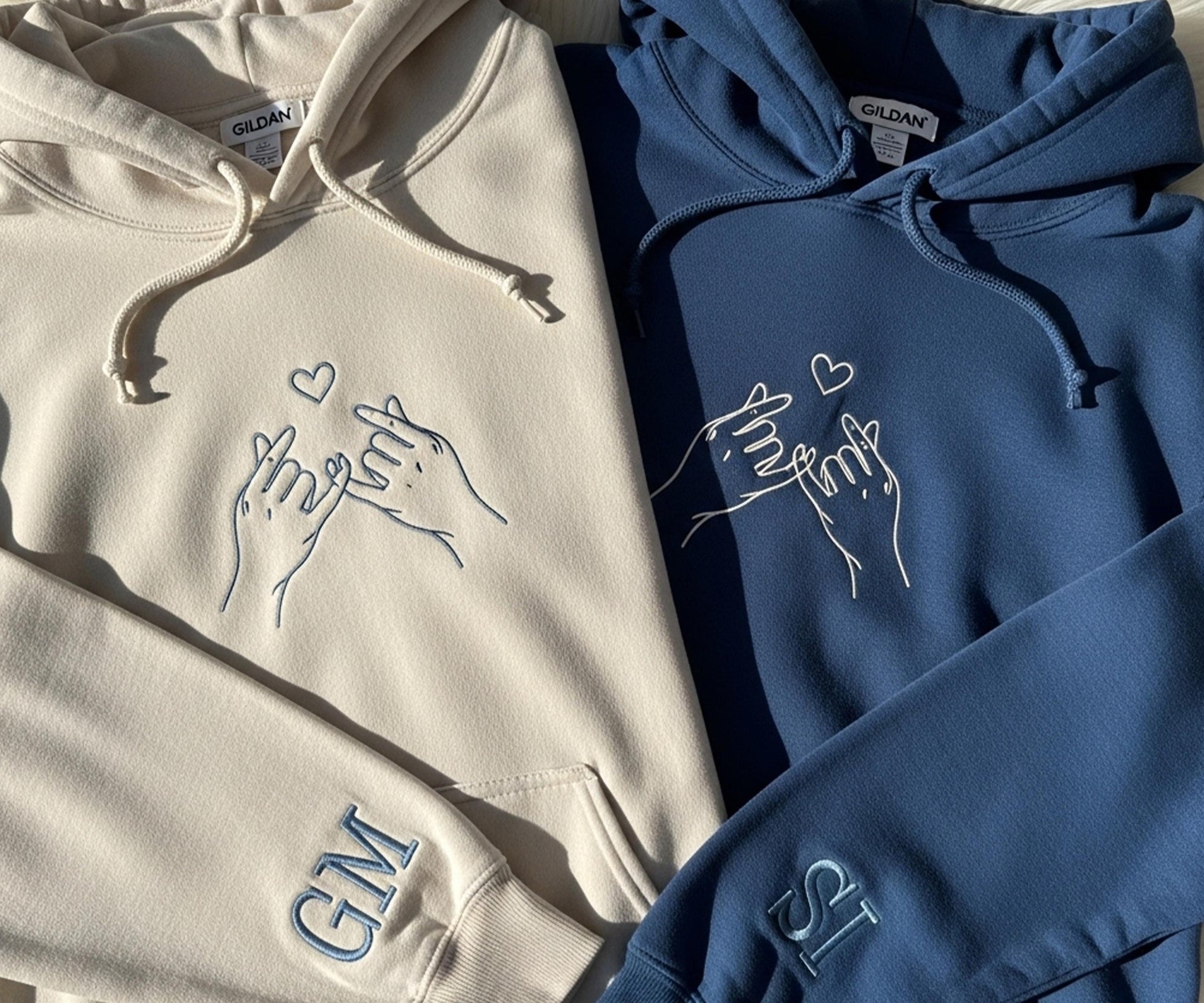 Pinky Promise Couple Hoodie, Matching Hoodie Set, Minimalist Embroidery, Personalized Initials, Anniversary or Valentine Gift