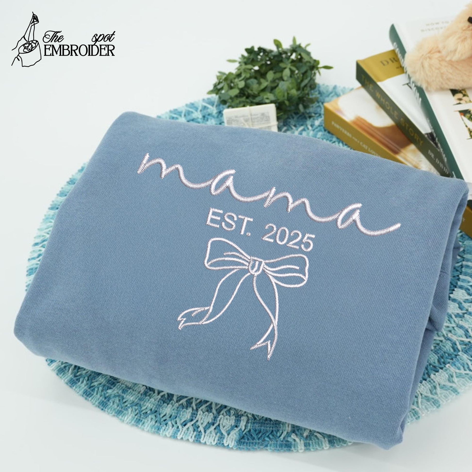 Comfort Colors® Mama Sweatshirt, Custom Embroidery Mama T-shirt, Embroidered New Mom Gift, Pregnancy Reveal Sweatshirt